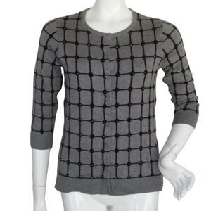 new COLDWATER CREEK Cardigan, XS/4-6 Windowpane, 3/4 sleeves, Gray & Black